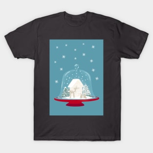 Vintage Christmas Cloche on Red Platter With Gingerbread Biscuit Scene T-Shirt